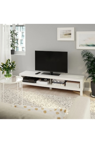 Tv Sehpası Lack 160 Cm Meridyendukkan 2 Raflı Tv Ünitesi, Televizyon Sehpası 160x35x36 Cm Beyaz Renk