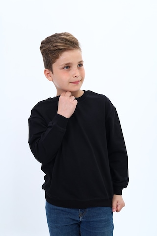 Toontoy Kids Toontoy Erkek Çocuk Pamuklu Bisiklet Yaka Baskılı Basic Sweatshirt 22996 Siyah