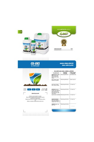 Gmt Cu Eks 20 Lt Bakırlı Gübre Çözeltisi - Sistemik Bakır