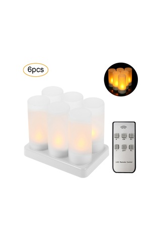 Xindoker 6'lı Şarj Edilebilir Led Mum Seti - Sarı Işık, 6 Tuşlu Kumanda, Simülasyon Alevi, Pürüzlü Kupa - Ev, Noel, Düğün Dekorasyonu Avrupa Şarj Renkli
