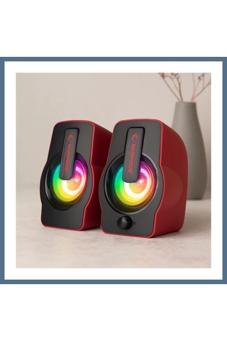 Buradabulabilirsin 2.0 Usb Rgb Işıklı Kırmızı Multimedya Hoparlör Seti 1+1, 12w Bbz