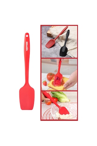 Silicolife Kaşık Spatula, Isıya Dayanıklı Yanmaz Yapışmaz Tek Parça Silikon Kaşık Spatula 27cm Kırmızı Kırmızı