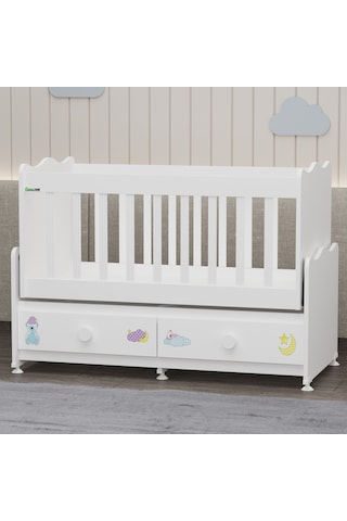 Elegant Mdf Çıtalı Beşik + Şifonyer Yatak Uykuseti - Uykucu Beyaz