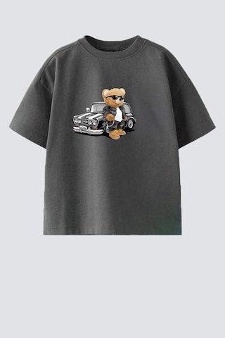 Monila Erkek Çocuk Pamuklu Bisiklet Yaka Araba Ve Ayıcık Baskılı T-shirt Füme