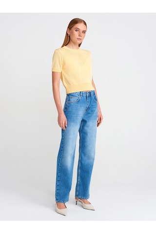 Dilvin 71780 Yeni Kesim Denim Mom Pantolon Mavi