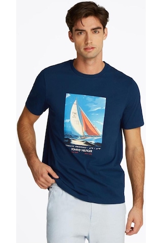 Erkek Hılfıger Color Photo Prınt Tee T-shirt Mavi