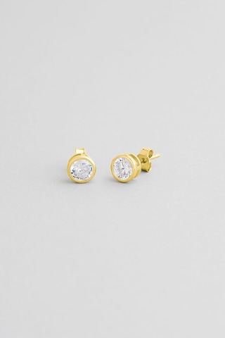 Beyaz Taşlı Unisex Gümüş Tek Taş Küpe Altın Kaplama