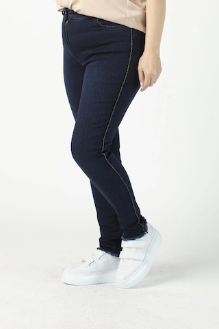 Moda Berray P005m Yanı Yuvarlak Simli Tam Kalıp Dar Paça Büyük Beden Kot Pantolon Mavi Mavi