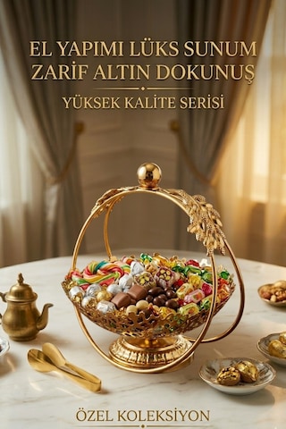Jasper Saray Gold Yaprak Detaylı Sunumluk Şekerlik Nikah Şekerliği Nişan Sunumluğu Sunumluk Tepsisi Özel Ko