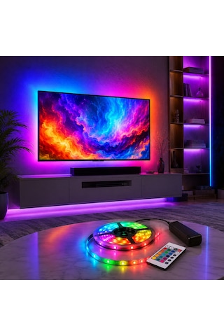 Cata Ct-4558 Rgb Şerit Led Seti 5 Metre 15 Renk Kumandalı Trafolu Dekoratif Led Aydınlatma