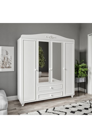 Romantic 4 Kapaklı, Raflı,çekmeceli,aynalı Dolap/gardırop %100mdf
