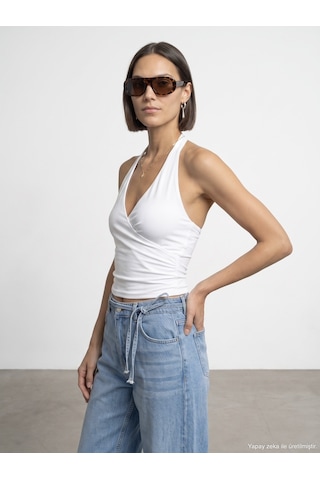 Dilvin 21268 Halter Top-beyaz