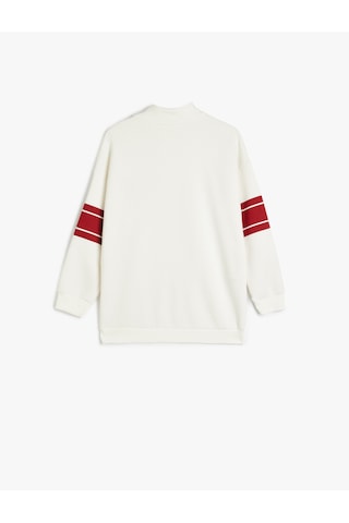 Koton Sweatshirt Baskı Detaylı Yarım Fermuarlı Dik Yaka Uzun Kollu Pamuklu Ekru 5wkb10191tk Ekru