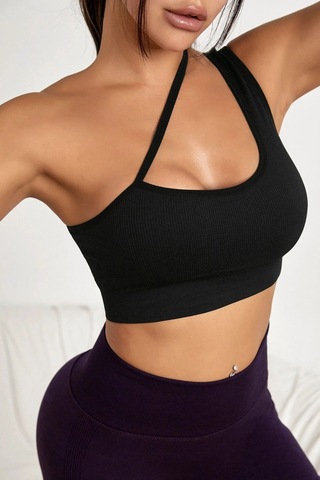 Epilons Zenvial Kadın Siyah Tek Omuzlu Çapraz Askılı Crop Top Büstiyer Zenviall2
