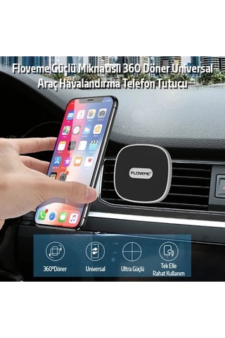 Floveme Güçlü Mıknatıslı 360 Döner Universal Araç Havalandırma Telefon Tutucu- 5775 Gri