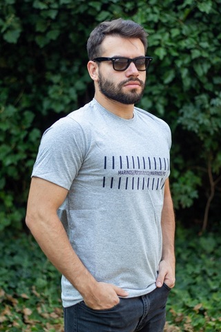 Erkek Gri Çizgi Baskılı Normal Kesim Bisiklet Yaka Erkek Tişört 22etshmros 001