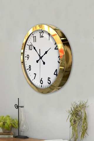 36 Cm Gold Metal Standart Duvar Saati Çok Renkli