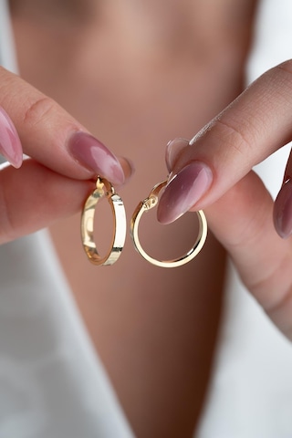 925 Ayar Gümüş Gold Kaplama Düz Sade 20 Mm Halka Şarnel Küpe Gold