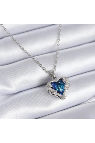 Gümüş Renk Sf Zincirde Mavi Kalp Gezegen Vip Solmaz Kararmaz Çelik Kolye Gümüş