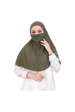 Modish Group Hazır Başörtüsü Pratik İslami Giyim Penye Peçeli Türban Namaz İçin Yumuşak Eşarp Haki