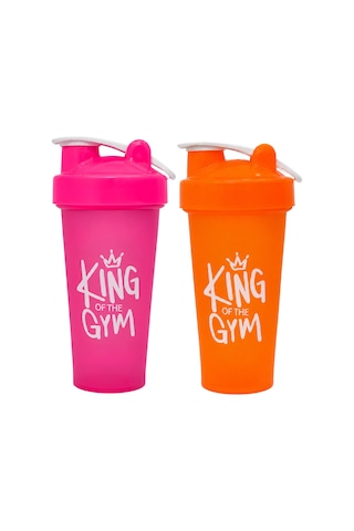 King Of The Gym Shaker 650 Ml Ölçekli Ve Sızdırmaz Kapaklı Protein Shaker 2'li Set Pembe+turuncu Pembe-turuncu