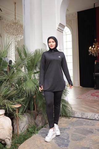 Mimi Luxury Wear Siyah Kadın Fermuarlı Dalgıç Kumaş Standart Kalıp Jogger Eşofman Takımı 358