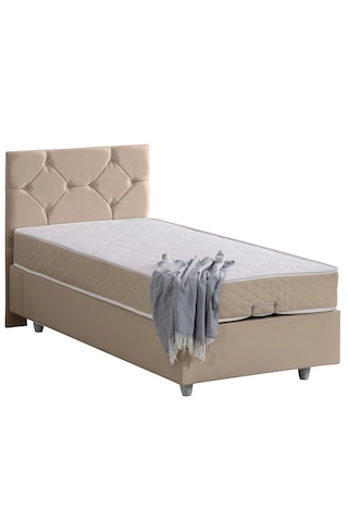Glamis Tek Kişilik Baza Başlık Letto Yatak Seti - Bej 90 x 190