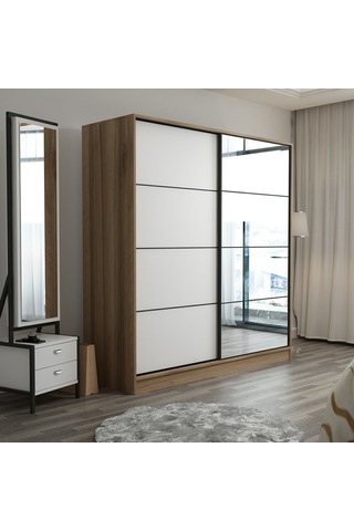 Minar Kale 2 Kapaklı Aynalı Sürgülü Dolap 180 Cm - Dore/ Beyaz 190cm