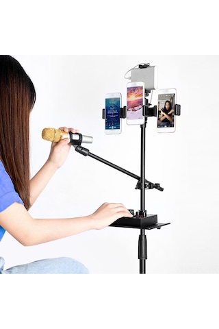 Lemestar Metal Ses Kartı Tutucu, Tripod Uyumlu Sabit Tepsili, Canlı Yayın Ve Kayıt İçin 23x16 Cm Ahşapüstü Stant