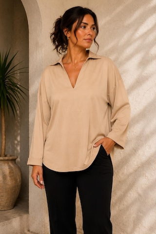 Alexandergardi V Yaka Dökümlü Oversize Bluz Bej