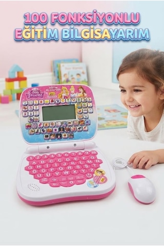 Tatlı Prensesler Eğitim Laptopum Türkçe İngilizce 100 Fonksiyonlu Eğitici Çocuk Laptopu