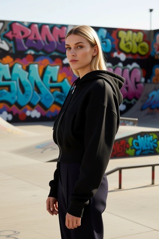 Benerly Kadın Kapüşonlu Düşük Kol Fermuarlı Örme Sweatshirt Fonksiyonel D siyah