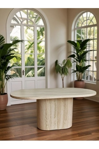 Lucca Oval Traverten Masa, 90x170 Traverten