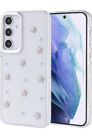 Galaxy A55 Uyumlu Kılıf Airbag Tasarımlı Simli Şeffaf Zore Kutup Kapak - Yıldız Yıldız
