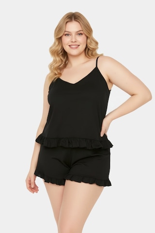 Unika Boutique Askılı Fırfır Detaylı Büyük Beden Pijama Takımı Siyah