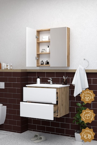 Teta Home Kopenhag 80 Cm Mdf Gövde Membran Kapak Banyo Dolabı Seti Atlantik Çam - Beyaz