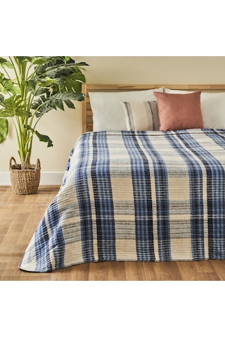 Bella Maison Noah Çift Kişilik Pamuklu Skoç Battaniye Mavi 200 x 220 CM Mavi