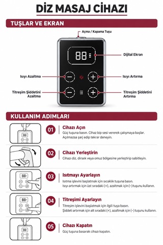 Isıtmalı Titreşimli Diz Masaj Cihazı Eklemler İçin Dijital Ekranlı Şarjlı Masaj Aleti