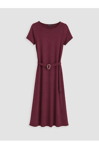 LC Waikiki Lcw Comfort Mürdüm Bisiklet Yaka Beli Kemerli Kloş Elbise Lıght Plum