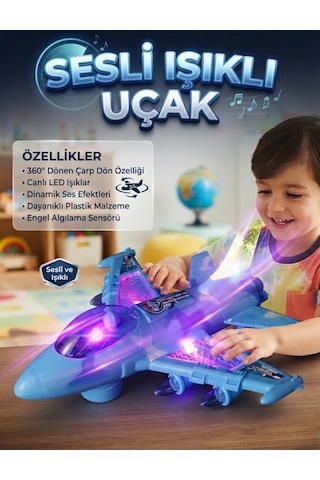 Işıklı Ve Müzikli Çarp-dön Savaş Uçağı - Hareketli Ve Eğlenceli Oyuncak Uçak 24 Cm