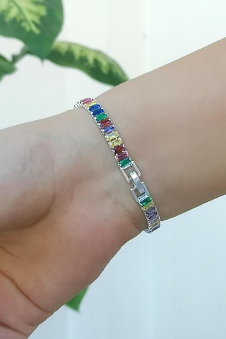 Zirkon Taşlı Baget Model Silver Su Yolu Bileklik - Silver Gümüş