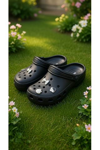 Stil Shoes Kadın Croks Eva Terlik Hafif Rahat Şık Taşlı Yumuşak Terlik Siyah