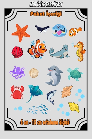 Sevimli Deniz Canlıları Temalı Banyo Duvar Stickerı Mavi
