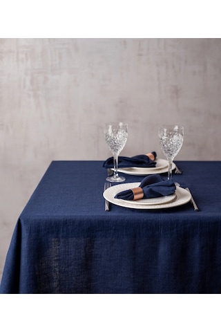 Wellstil Premium Keten Masa Örtüsü Lacivert