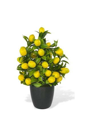 4lü Set Yapay Çiçek Kiraz Nar Limon Ve Mandalina Ağacı Siyah Saksıda 30cm