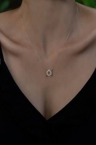 14 Ayar Altın Ö Harf Taşlı Kolye Sarı Altın
