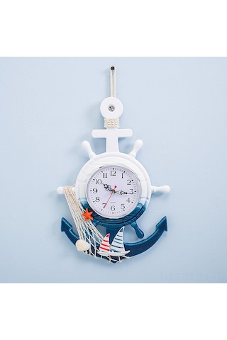 Suofeng Deniz Stili Mavi Beyaz Gemi Direnci Dekoratif Duvar Saati - Denizcilik Temalı Zaman Gösterici Çok Renki