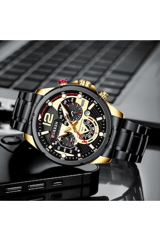 Curren 8395 Çelik Kayışlı Quartz Kol Saati Siyah-Altın