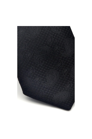 Gaffy Şal Desenli Siyah Dokuma Kumaş Mendilli Slim Fit Kravat // Sdk-2509-1 Siyah