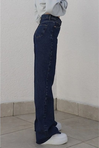 Camelia Gold Ikon 90's Koyu Mavi Lacivert Likralı Süper Extra Yüksek Bel Palazzo Salaş Jean Pantolon Koyu Mavi